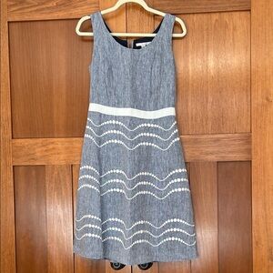 Boden Denim Blue and White Wave Midi Dress